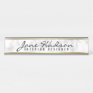 Elegant Gold Script Flower Modern Desk Name Plate