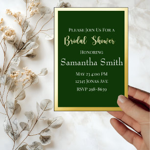 Elegant Gold Script & Frame on Green Bridal Shower