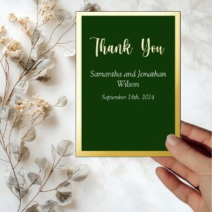 Elegant Gold Script Frame on Green Thank You Card