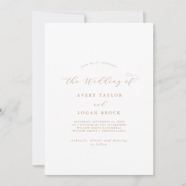 Elegant Gold Script Front and Back The Wedding Of Invitation (Front)