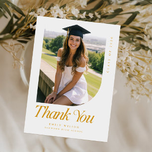 Elegant Gold Script Graduate Photo Graduation Thank You Card