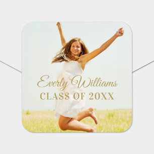 Elegant Gold Script Graduate Photo Square Sticker