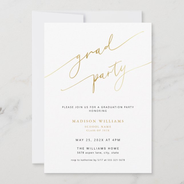 Elegant Gold Script Graduation Party Invitation  (Front)