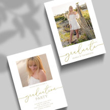 Elegant Gold Script Graduation Photo Invitation