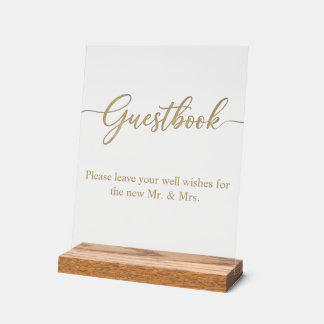 Elegant Gold Script Guestbook Acrylic Wedding Sign