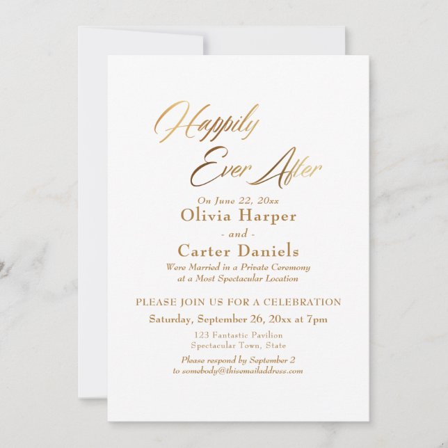 Elegant Gold Script Happily Ever After Reception Invitation (Front)