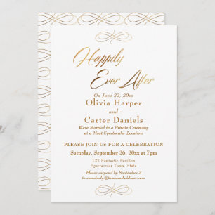 Elegant Gold Script Happily Ever After Reception Invitation