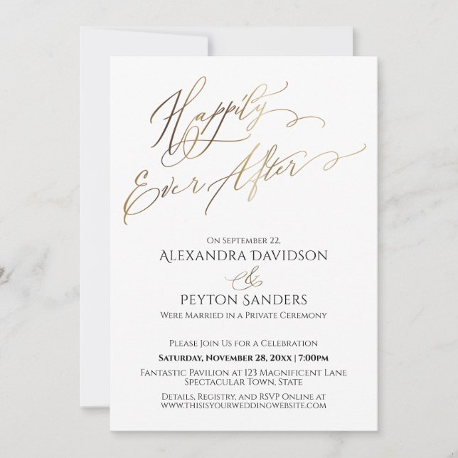 Elegant Gold Script Happily Ever After Reception Invitation (Front)