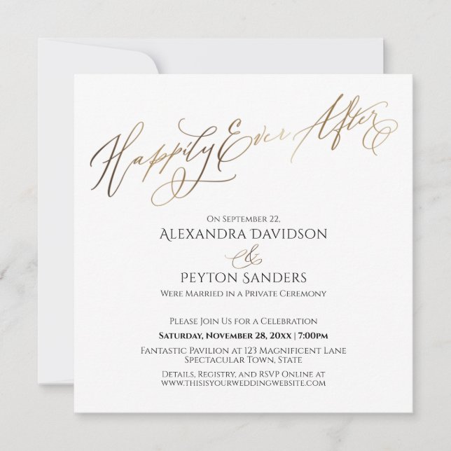 Elegant Gold Script Happily Ever After Reception Invitation (Front)