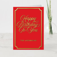 Elegant Gold Script Happy Birthday Family