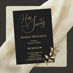 Elegant Gold Script "Hello Seventy" 70th Birthday Invitation