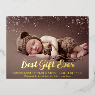 elegant gold script holiday birth announcement