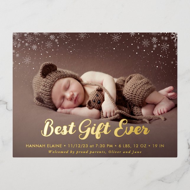 elegant gold script holiday birth announcement (Front)
