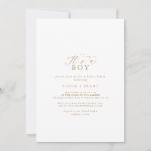 Elegant Gold Script It's A Boy Baby Shower Invitation
