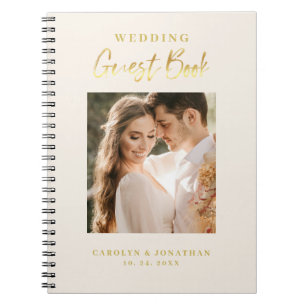 Elegant Gold Script Ivory Wedding Guestbook Notebook