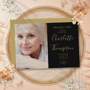 Elegant Gold Script Memorial Funeral Photo Thank You Card