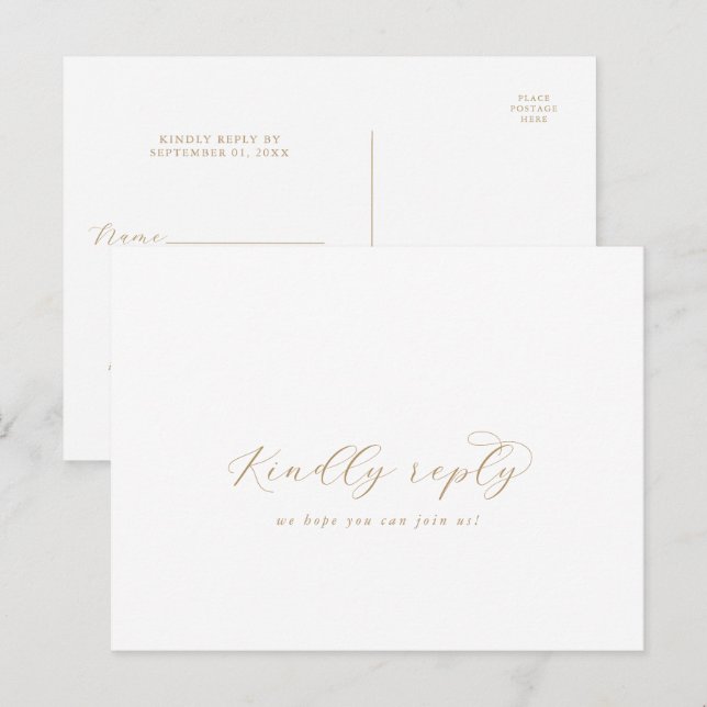 Elegant Gold Script Menu Choice RSVP Postcard (Front/Back)
