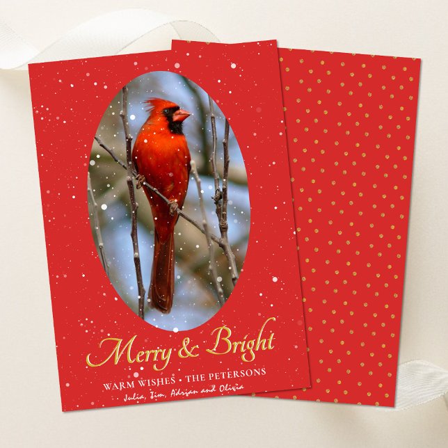 Elegant Gold Script Merry and Bright Festive Red Holiday Card (Creator Uploaded)