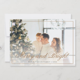 Elegant Gold Script Merry and Bright Photo  Holiday Card