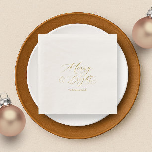 Elegant Gold Script “Merry & Bright”  Napkin
