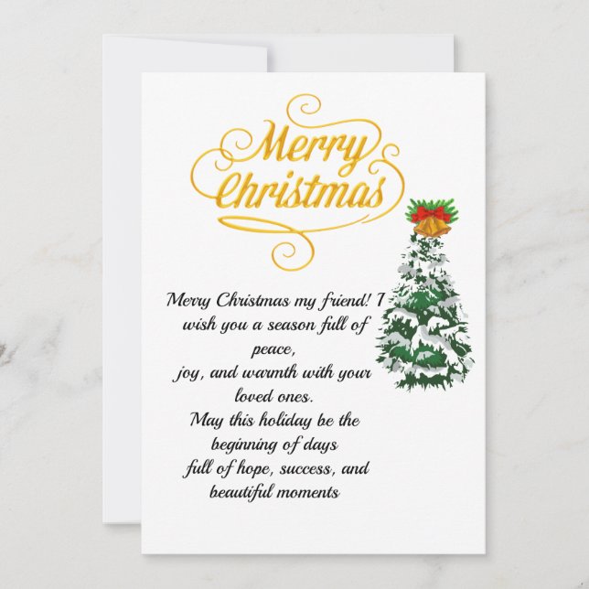 Elegant Gold Script Merry Christmas Card with Tree (Front)