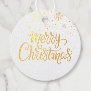 Elegant Gold Script Merry Christmas Snowflakes Favour Tags