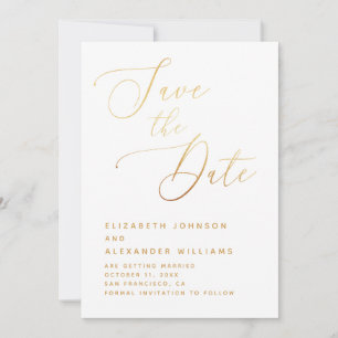 Elegant Gold Script   Minimalist Classic Wedding Save The Date
