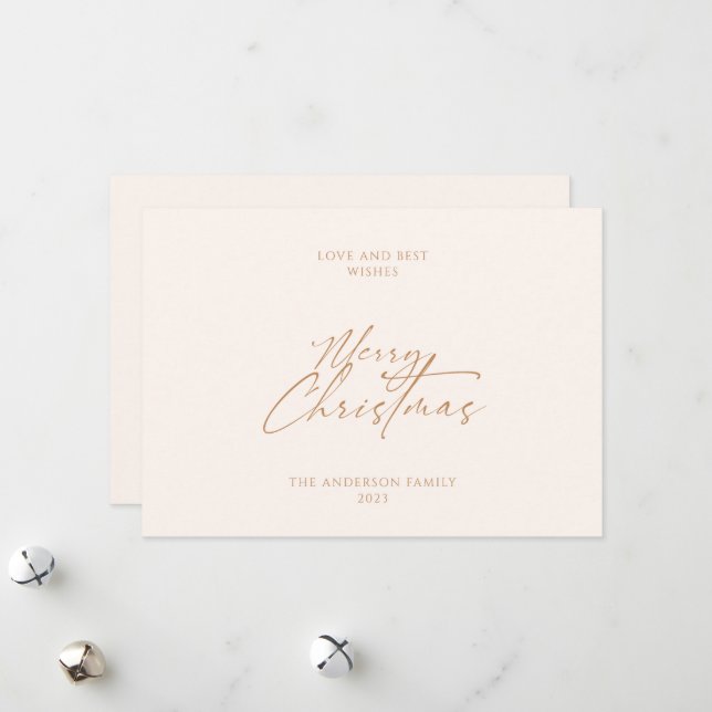 Elegant Gold Script Minimalist Merry Christmas  Holiday Card (Front/Back In Situ)