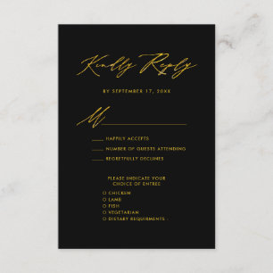 Elegant Gold Script Modern Black Wedding RSVP Enclosure Card