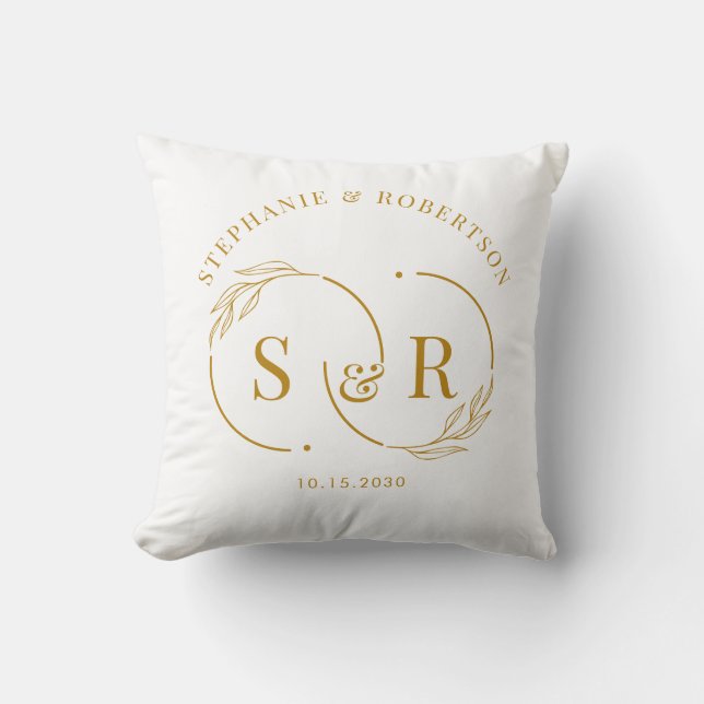 Elegant  Gold Script Modern Monogram Wedding Gift Cushion (Front)