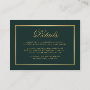 Elegant Gold Script Monogram Green Wedding Details Enclosure Card
