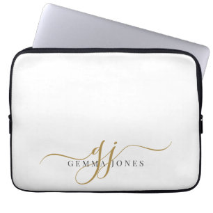 Elegant Gold Script Monogram Initials Minimalist Laptop Sleeve