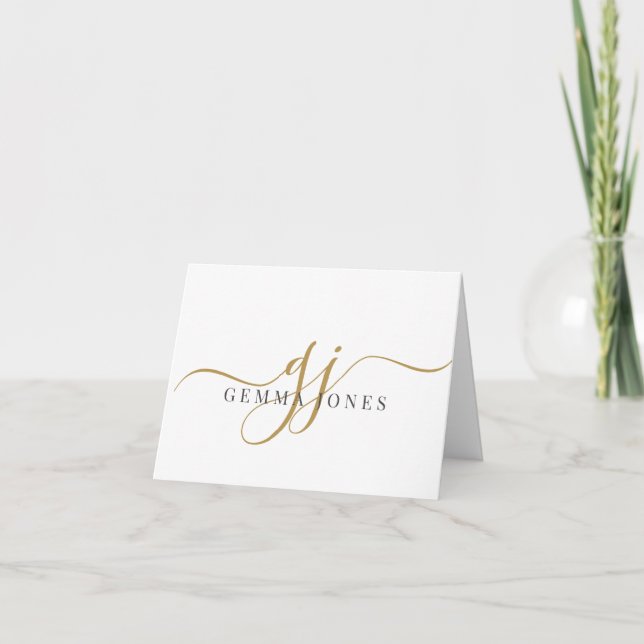 Elegant Gold Script Monogram Initials Minimalist  Note Card (Front)