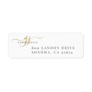 Elegant Gold Script Monogram Initials Minimalist  Return Address Label
