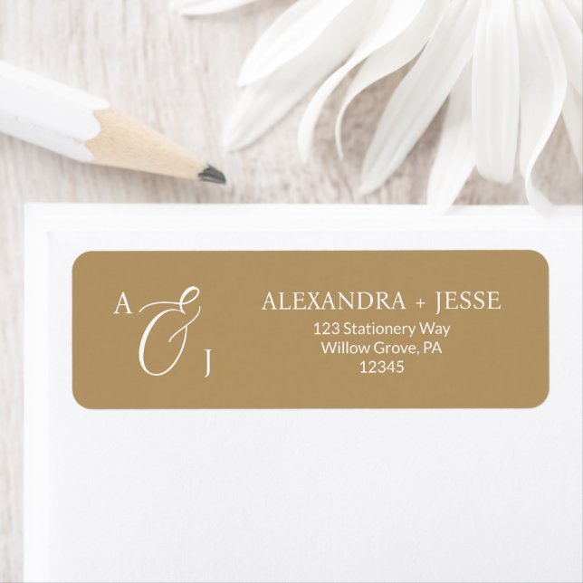 Elegant Gold Script Monogram Return Address Label (Insitu)