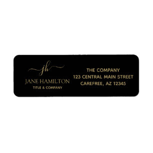Elegant Gold Script Monogram Return Address Return Address Label