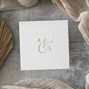 Elegant Gold Script Monogram Wedding Napkins