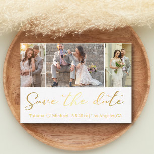 Elegant Gold Script Multi Photo Save the Date Card