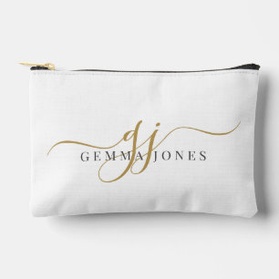Elegant Gold Script Name Monogram Accessory Pouch