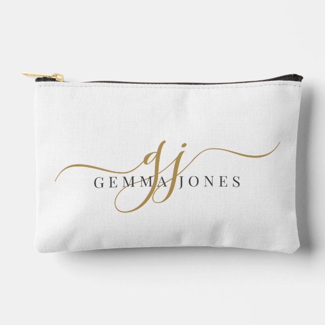 Elegant Gold Script Name Monogram Accessory Pouch (Front)