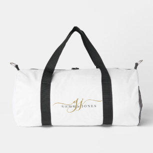 Elegant Gold Script Name Monogram Duffle Bag