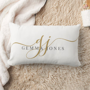 Elegant Gold Script Name Monogram Lumbar Cushion