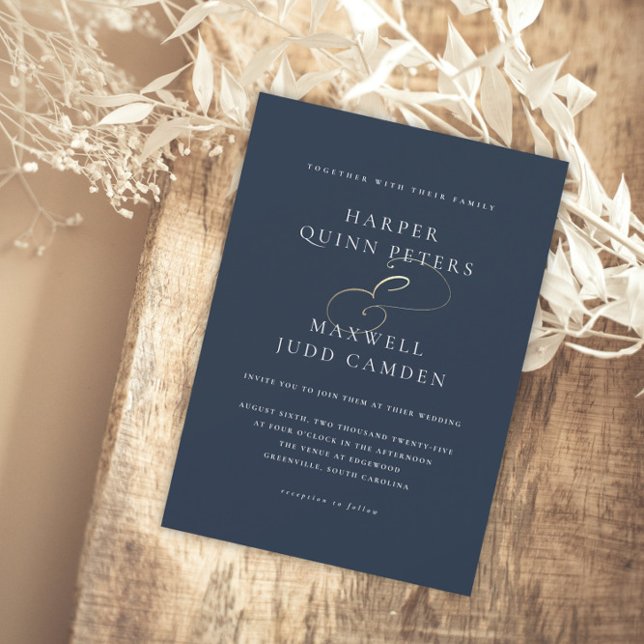 Elegant Gold Script Navy Blue Wedding Invitation (Creator Uploaded)