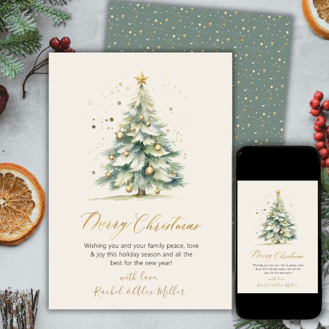 Elegant Gold Script Non Photo Christmas Tree Cards (Creator Uploaded)