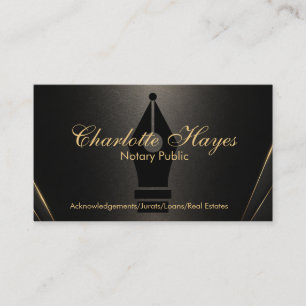 Elegant Gold Script Notary Pen Nib Business Card