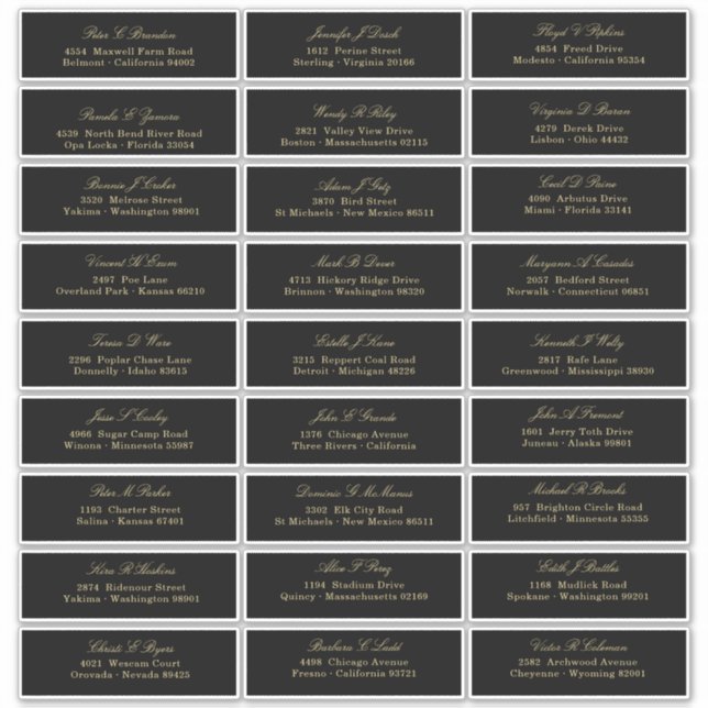 Elegant Gold Script On Black Guest List Address (Front)