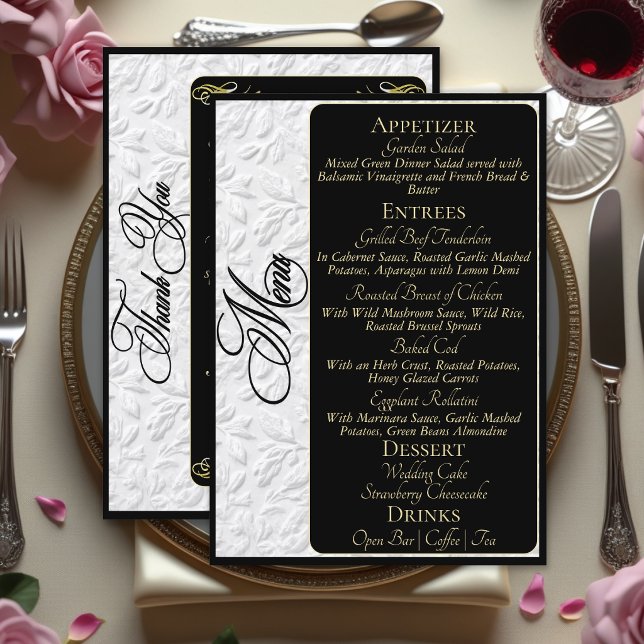 Elegant Gold Script on Black Menu & Thank You (Creator Uploaded)
