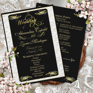 Elegant Gold Script on Black Wedding Ceremony Program
