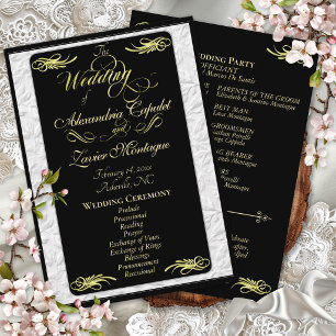 Elegant Gold Script on Black Wedding Ceremony Program