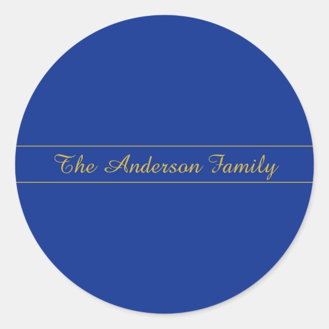 Elegant Gold Script on Navy Blue Background Classic Round Sticker (Front)